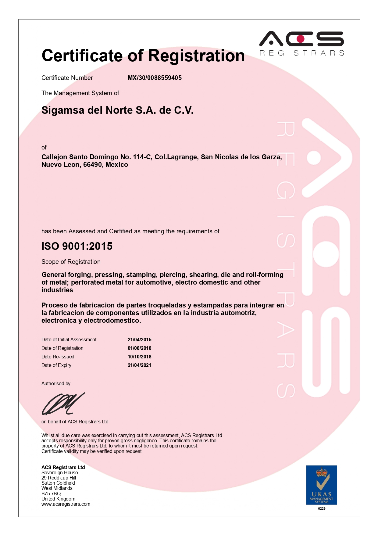 Certificado de Gestion de Calidad